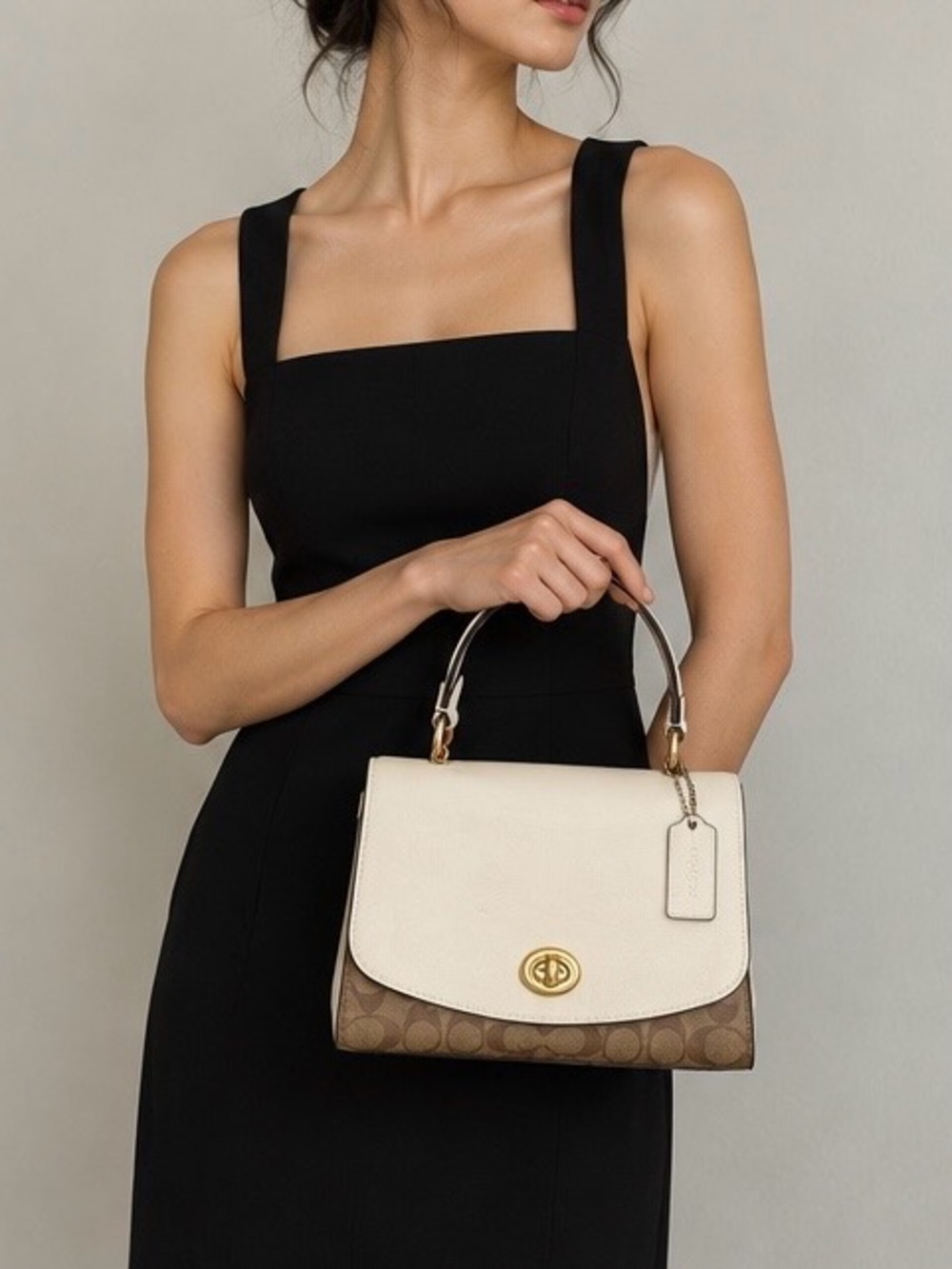 Coach Tilly White Signature Turn-Lock Top-Handle Satchel